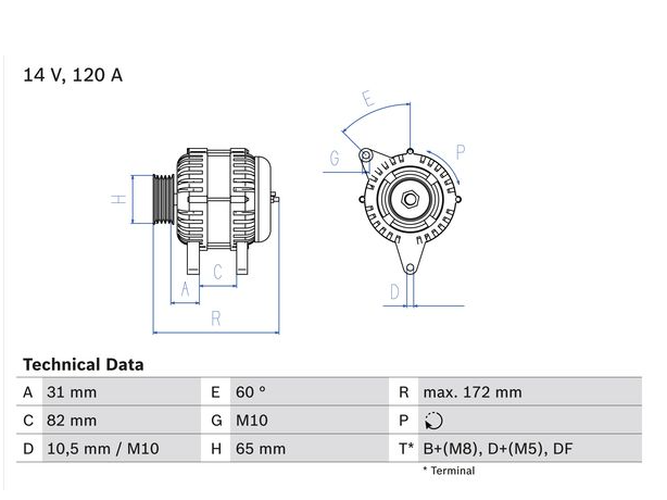 2.2L 2.5L Audi Lichtmaschine  120A  /  100/S4/A6/S6 C4 5 Zyl. 20V  Generator / Alternator  / Lima / 046903015F /  0986039690