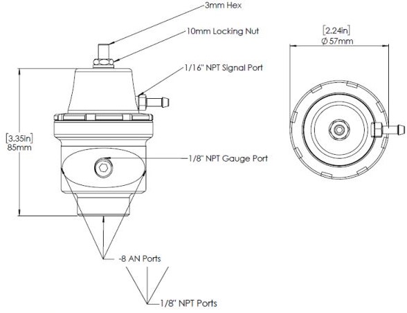 Benzindruckregler Turbosmart FPR8 passend für -8AN Anschlüsse (Schwarz)
