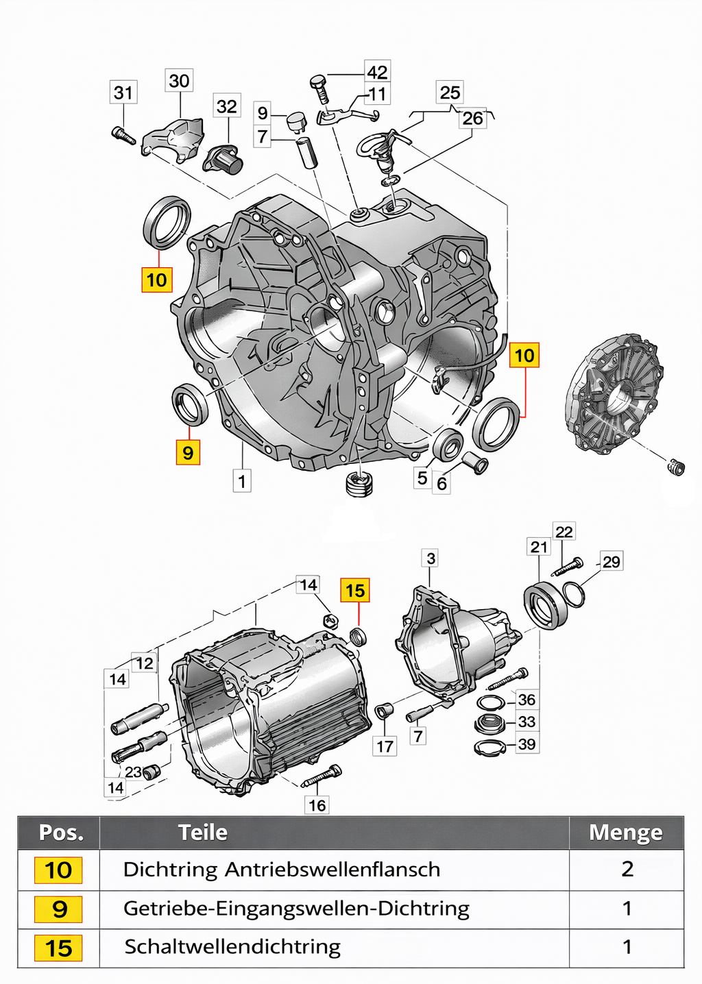 Audi 01A – 5-Gang Schaltgetriebe Simmering-Set  (Komplett) Dichtsatz Getriebe   Audi s2 & 80 / 90