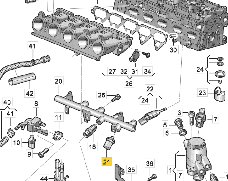 Kraftstoffdrucksensor Hochdruck für Audi TTRS, RS3, S3 & VW Golf R GTI 2.0 TFSI / 2.5 TFSI